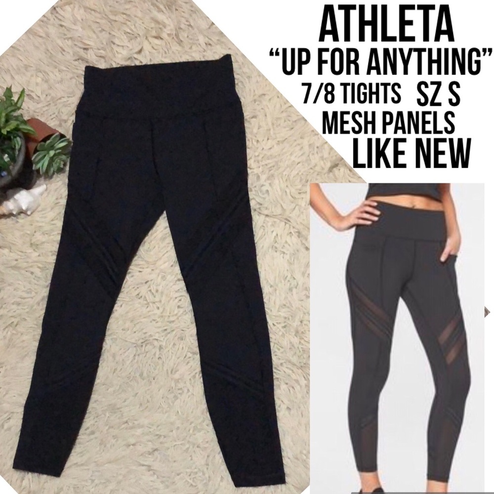 Like New Athleta”Up For Anything”7/8 Tights-Mesh Panels-S-Black-Pockets & Tote